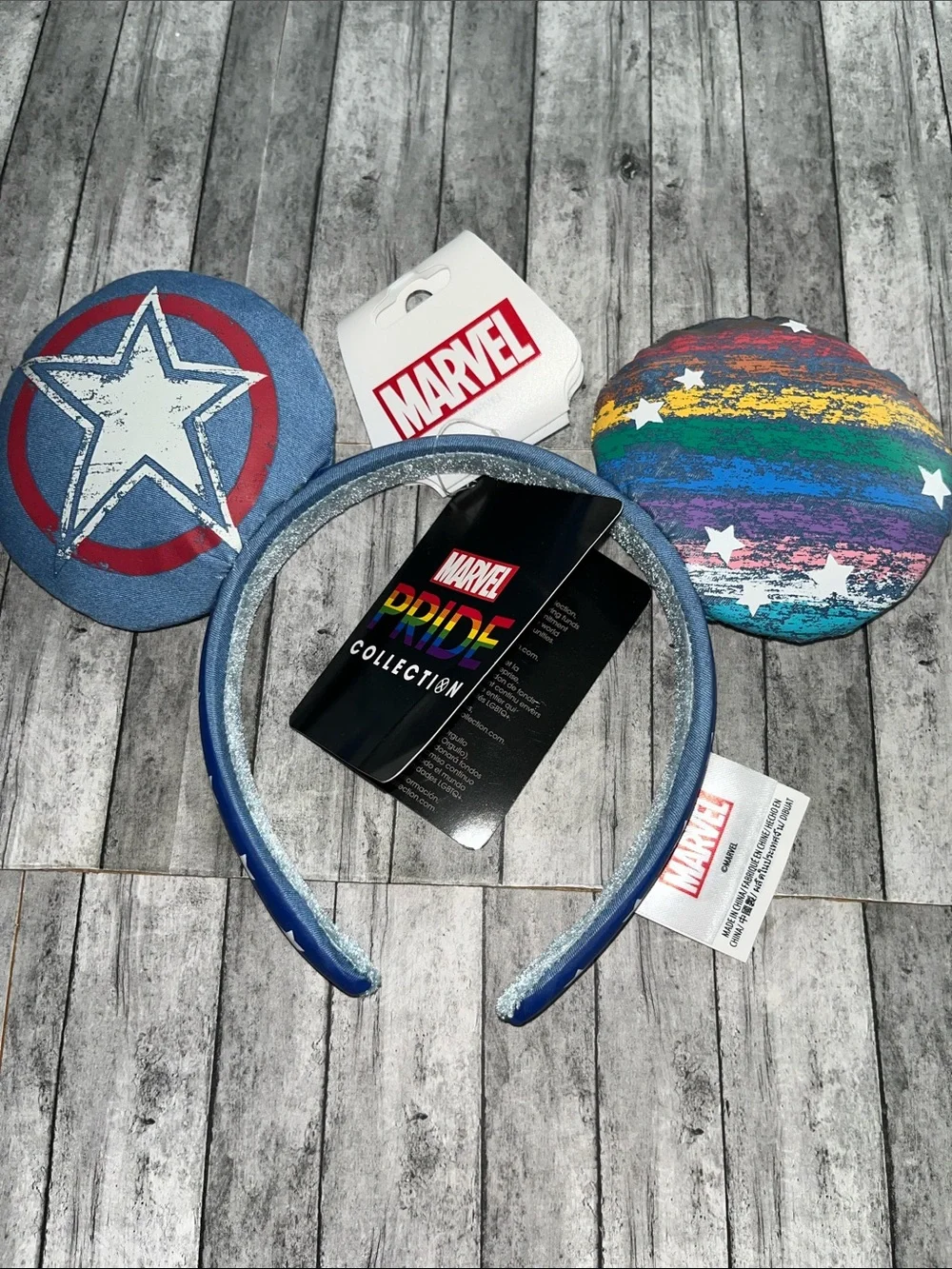 Marvel Disney Parks Headband with Blue Captain America and Rainbow Ear Covers